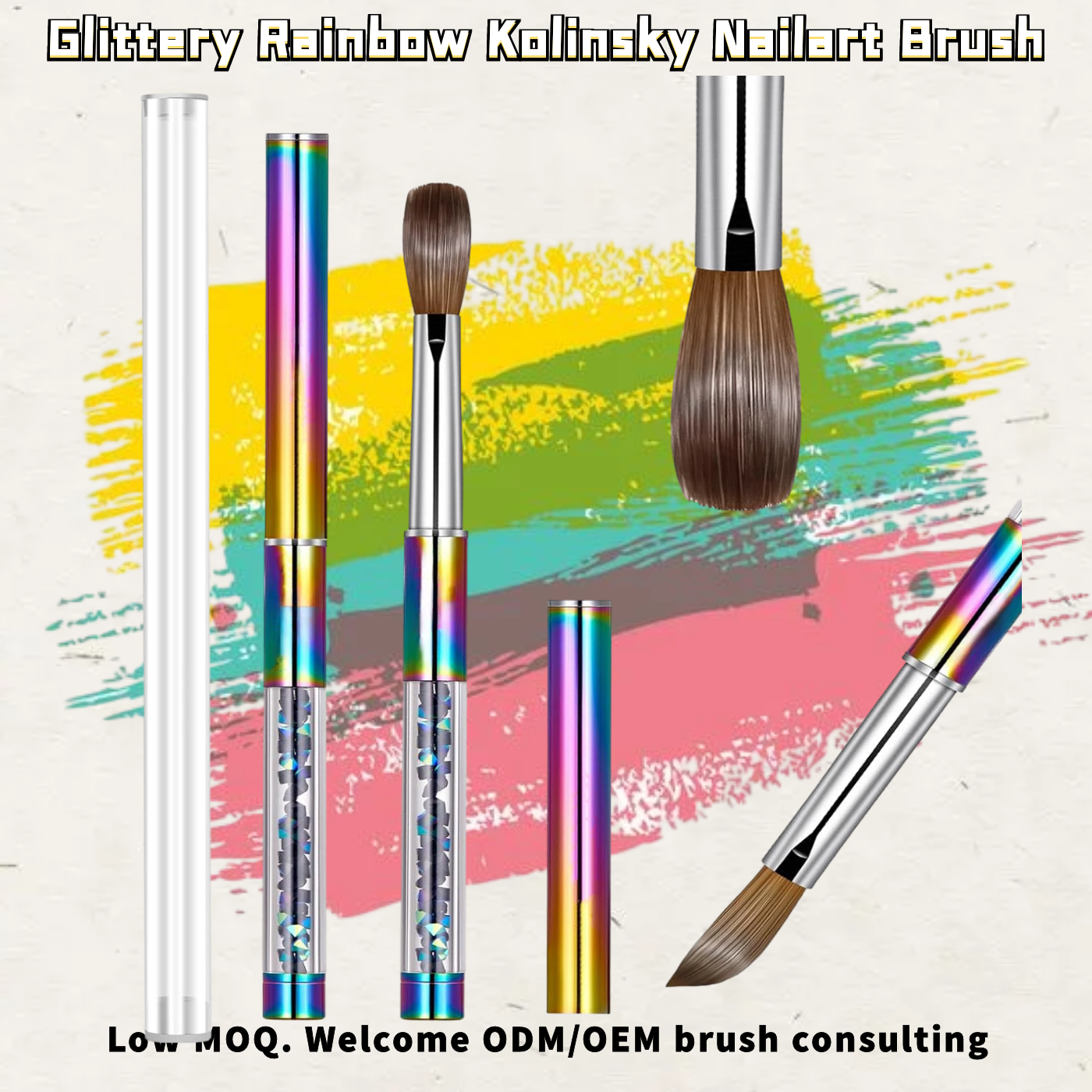 7PCS Glittery Rainbow Kolinsky Nail Art Brush Set