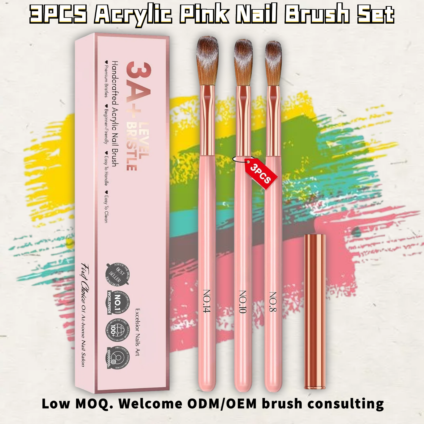 3PCS Acrylic Pink Nail Brush Set