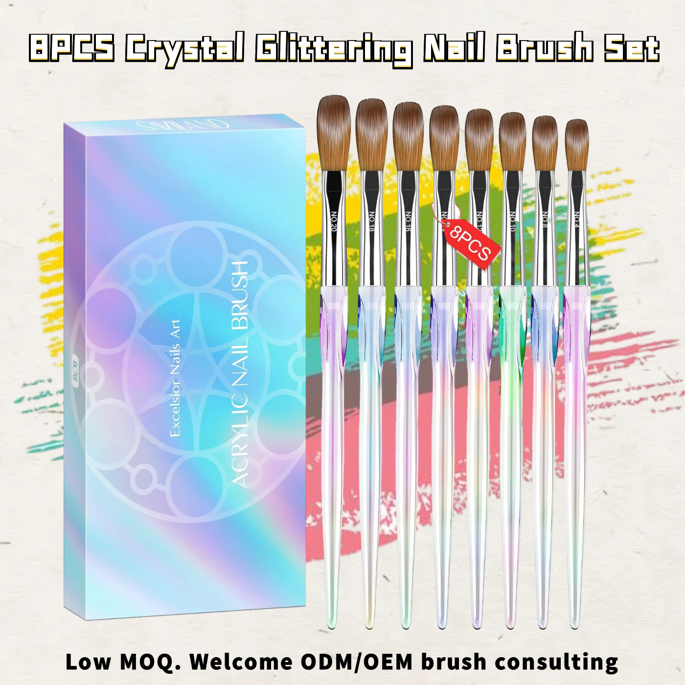 8PCS Crystal Glittering Nail Brush Set