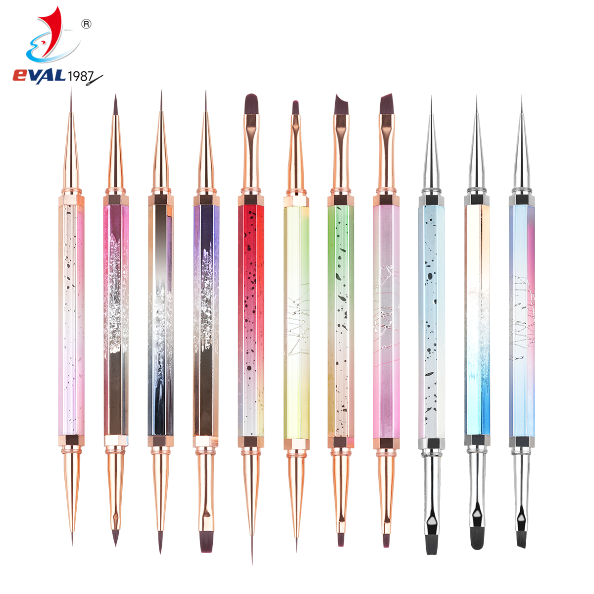 Hexagonal Non Slip Double Ended Metal 11PCS Nail Art Brush Set