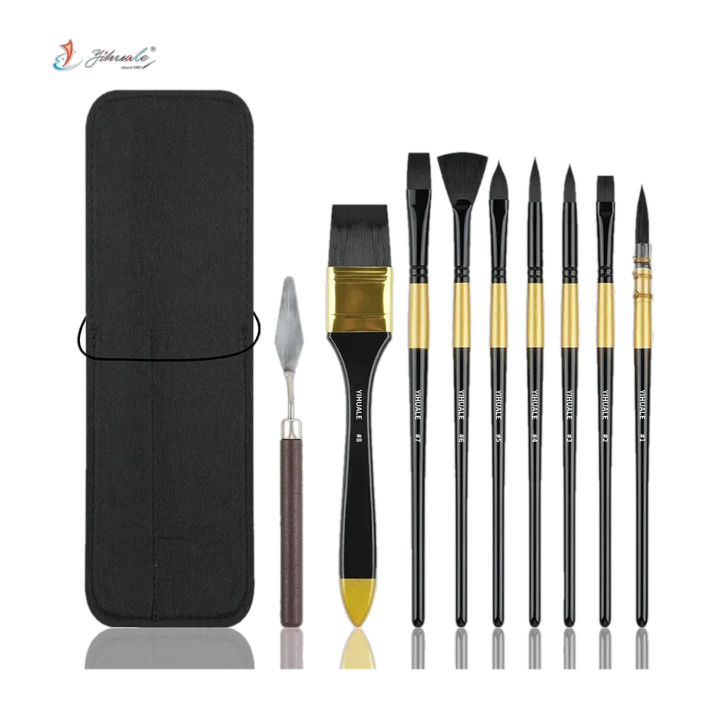 Hot Sale Beginners & Professional Artist Nylon Hair Art Painting Brushes 9 Pcs Set with Palette Knife