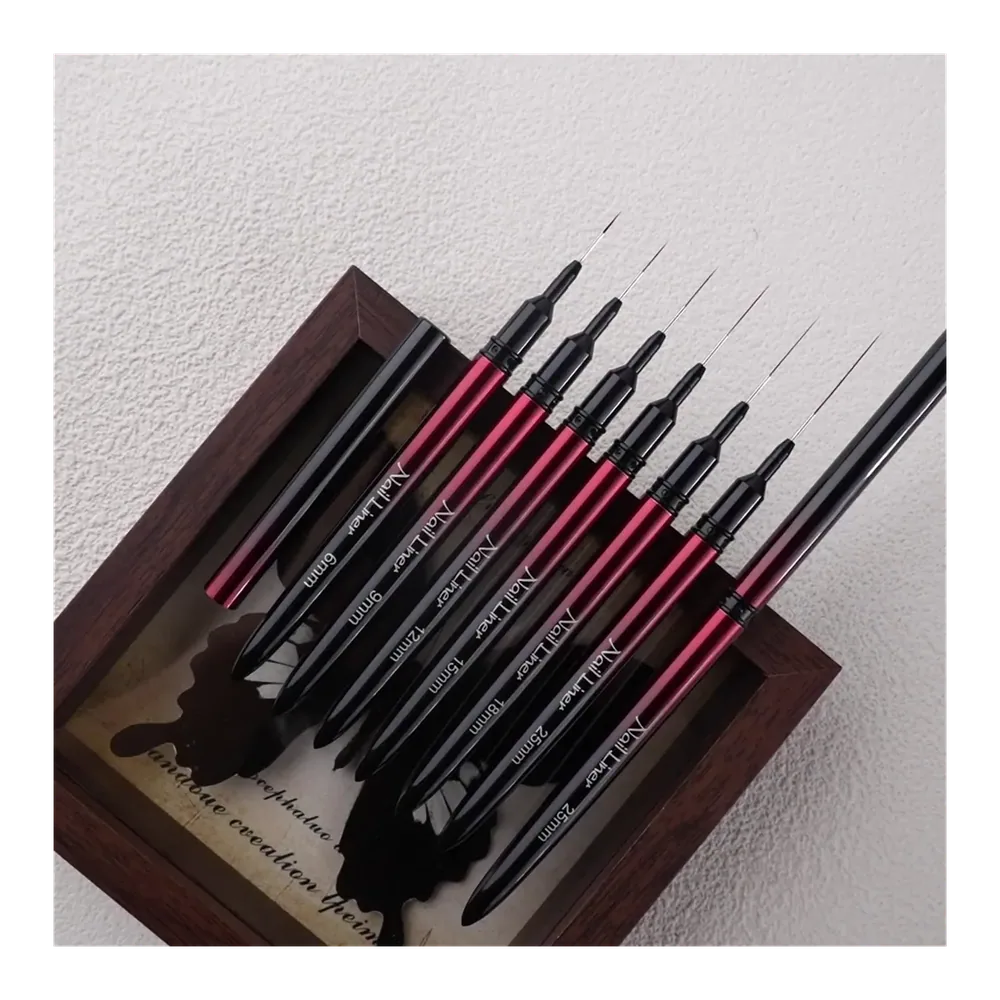 New Design Custom Gel Polish Brush Nails Gradient Metal Handle 3D Liner Nail Line Art Brush Set 6/9/12/15/18/25mm