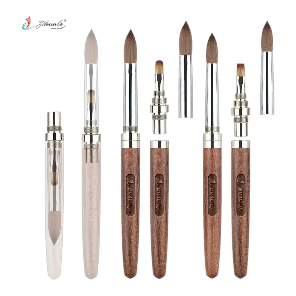 Professional Kolinsky Hair 2-In-1 Detachable Sandalwood Handle Nail Art Brush
