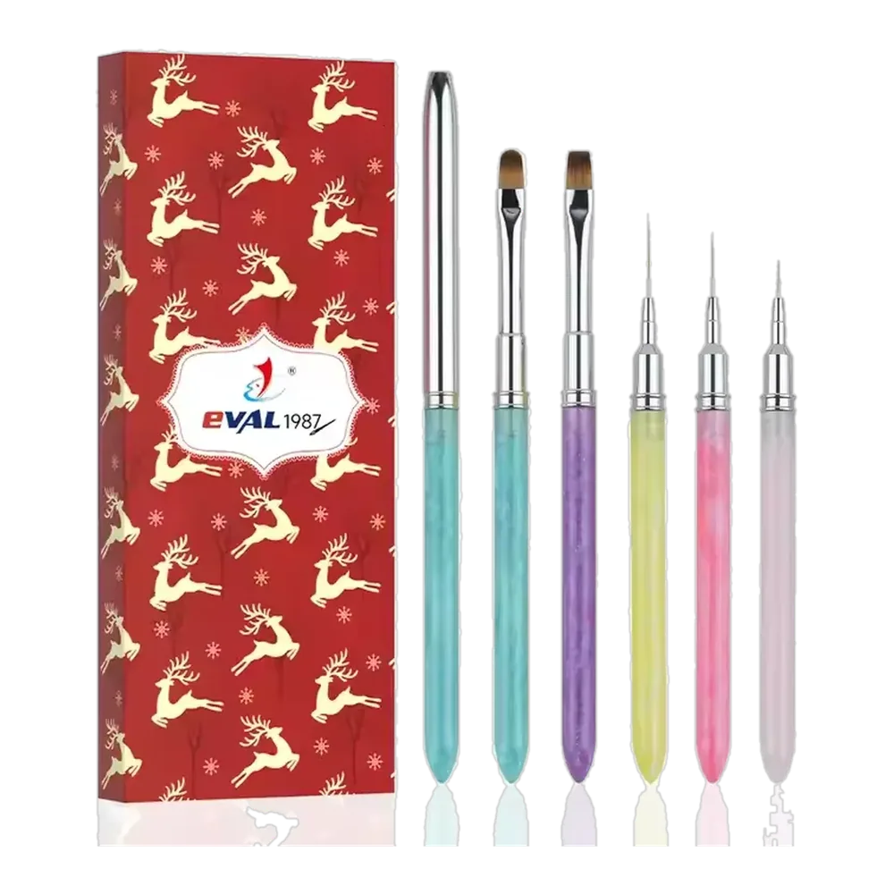 Custom Logo 5pcs Sets Macaron Color Nylon Hair Acrylic Handle Nail DIY Manicures Salons Liner Nail Art Brushes