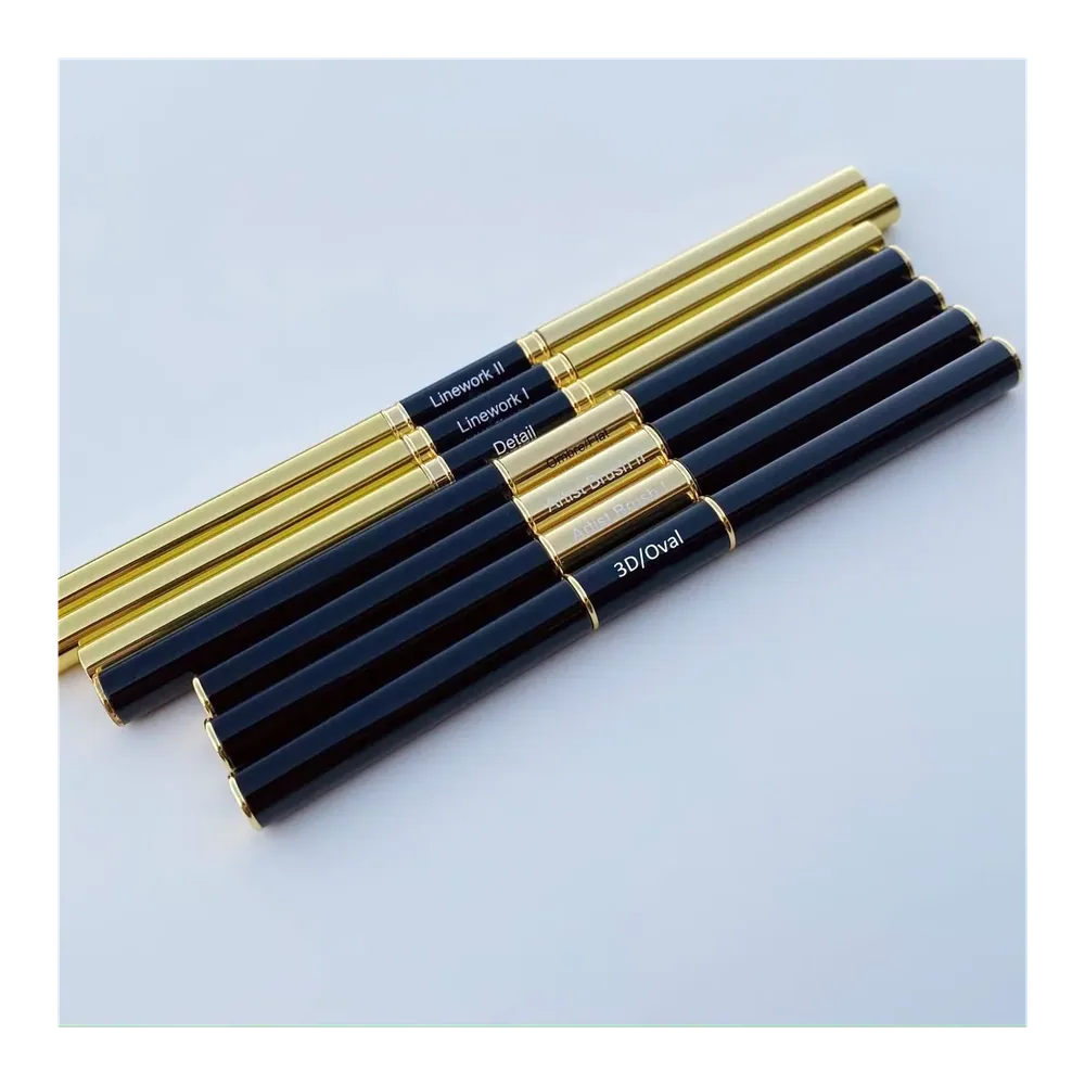 Yihuale Metal Handle Custom Logo Gel 3D Brush Nail Art Liner Brush Dual Ended Liner Brushes Kit