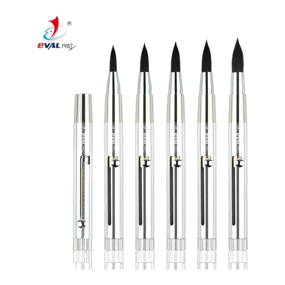 Yihuale Patent 5pcs Professional Anti-acetone Metal Retractable Handle Black Nylon Hair Watercolor Brush