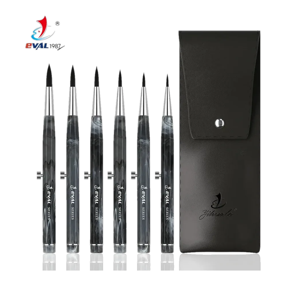 Yihuale Patent Design 6pcs Round Shape Retractable Artist Painting Brush Acrylic Handle Nylon Watercolor Brush