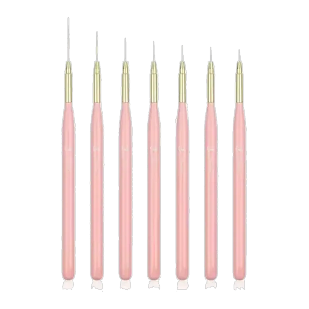 Precision Detailing Professional 7 Pcs Pink Wood Handle Gold Ferrule Nail Art Liner Brush Set for Gel Painting French Lines