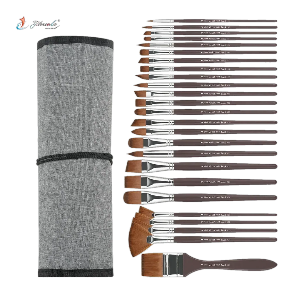 2026 New Arrival Premium Wood Handle Artist Brush Professional 25pcs Art Paint Brush Set