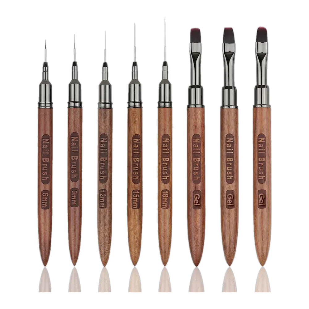 Professional Acrylic Nail Liner Brush Manicure Kit Round Oval Flat Ombre Custom Nylon Sandalwood Wood Nail Art Brush Set