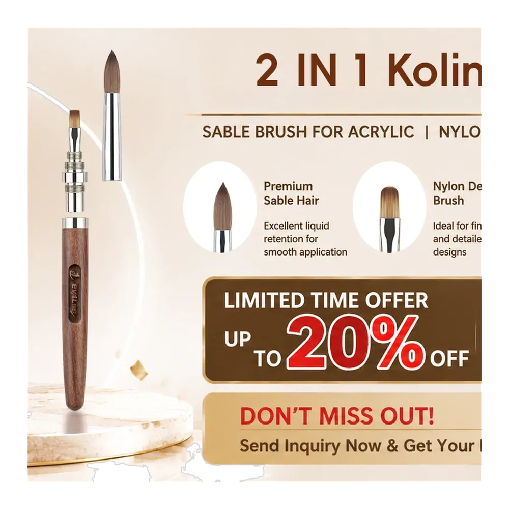 Sandalwood Handle Portable Travel Nail Brush – 2-in-1 Detachable 100% Kolinsky Acrylic Brush