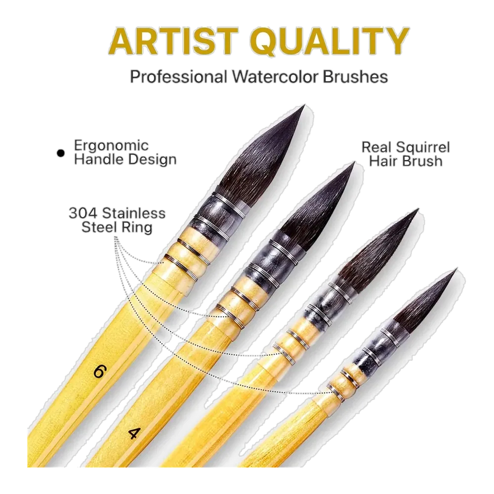 4PCS Natural Squirrel Hair Watercolor Brushes with Packaging