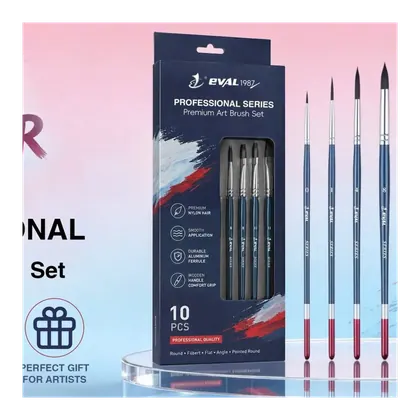 High Elasticity Non-Shedding Synthetic Nylon 10Pcs Blue/Red Tail Artist Paint Brush Set