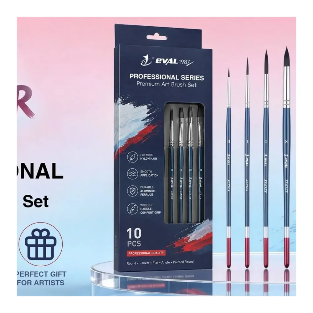 High Elasticity Non-Shedding Synthetic Nylon 10Pcs Blue/Red Tail Artist Paint Brush Set