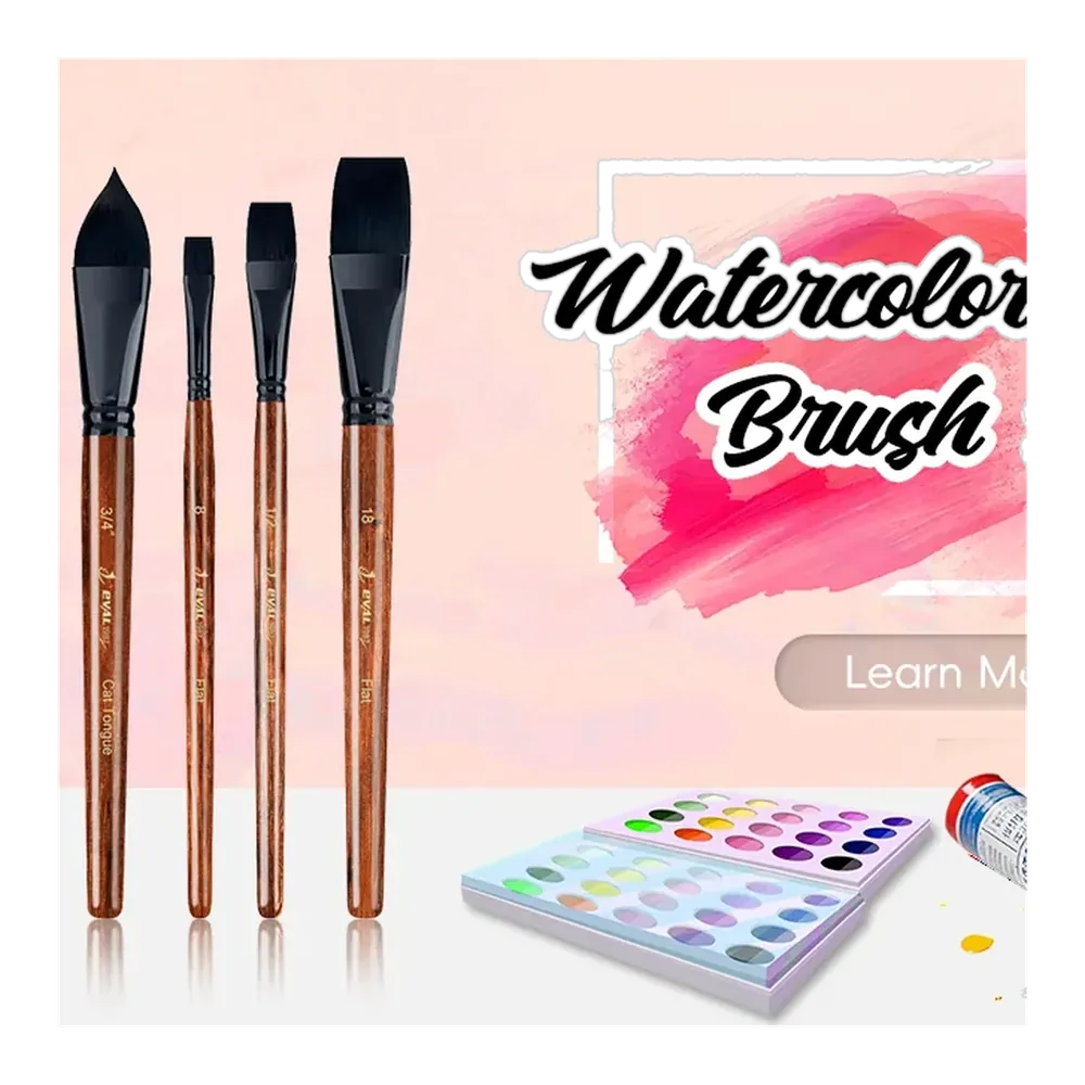 Professional Synthetic Squirrel Hair Wood Handle 10pcs Watercolor Paint Brushes with Round Flat Cat Tongue Dagger Shape