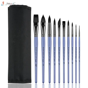 2026 New Arrival Professional 10pcs Wood Handle Nylon Hair Cat Tongue/Flat/Round/Pointed Watercolor Brushes