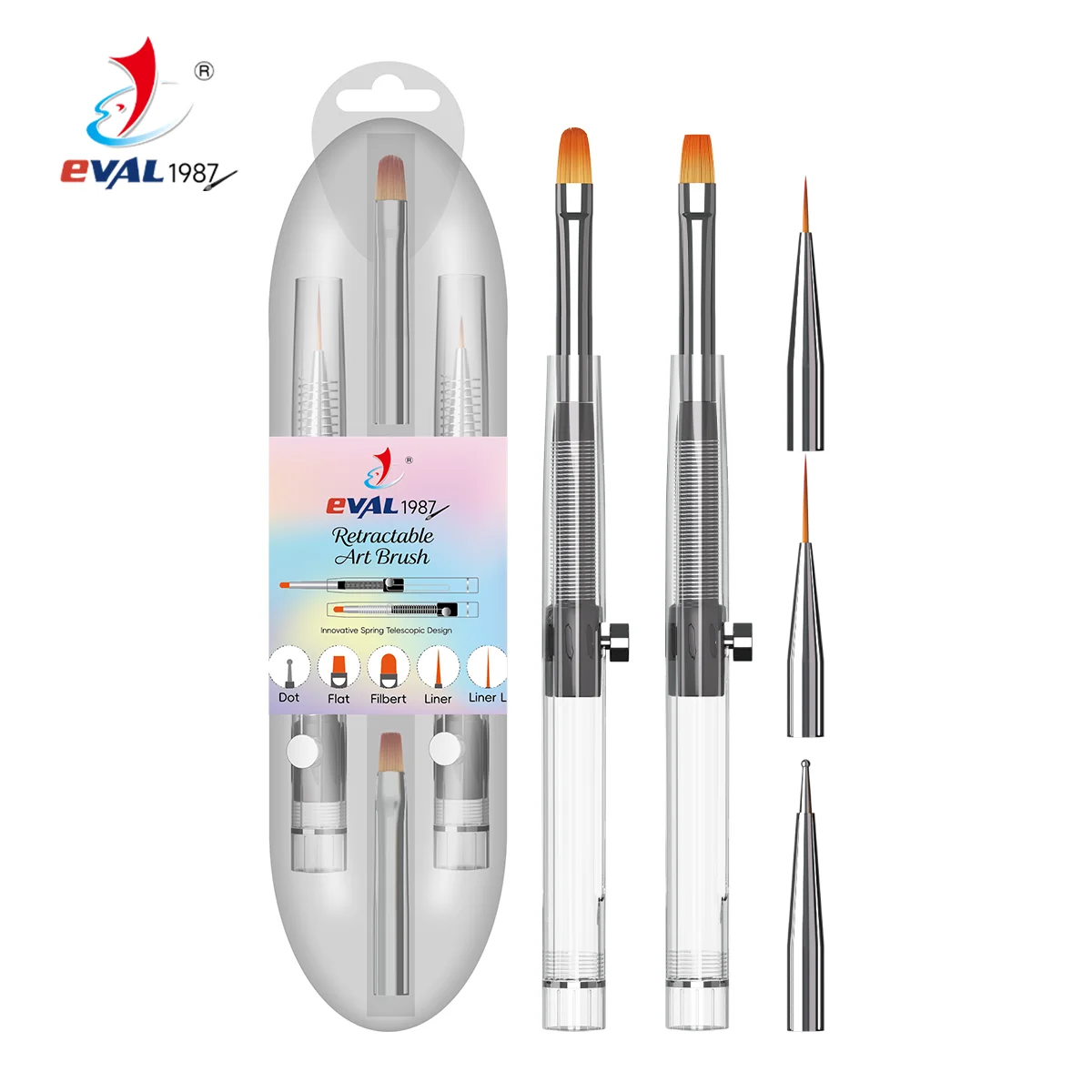 Eval Discounted Patent Transparent Acrylic Handle Nylon Hair Professional Custom Retractable Nail Brushes