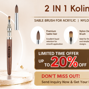 Sandalwood Handle Portable Travel Nail Brush - 2-in-1 Detachable 100% Kolinsky Acrylic Brush