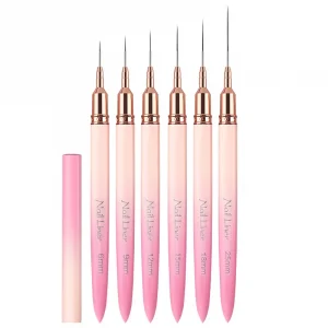 Hot Sale 6/9/12/15/18/25mm 6 Pcs Sets High Quality Flexible Nail Art Liner Brushes for Nylon Hair Gradient Mental Handle Body