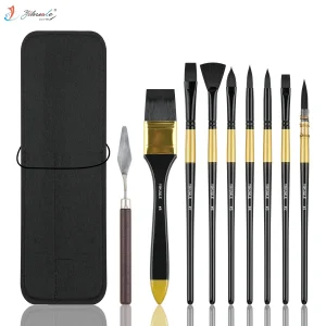 Hot Sale Beginners & Professional Artist Nylon Hair Art Painting Brushes 9 Pcs Set with Palette Knife
