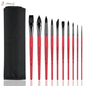 New Design 10pcs Red Wood Handle Black Nylon Hair Custom Logo Artist Brush Set