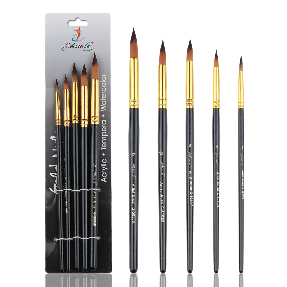 Non-Shedding High Absorption Professional 5 Pcs Birch Wood Handle Artist Paint Brush Set for Watercolor Acrylic Oil Painting