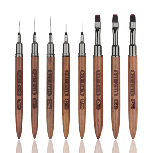 High Quality Professional Nylon Acrylic Nail Brush Manicure Kit - Round/Oval/Ombre Metal