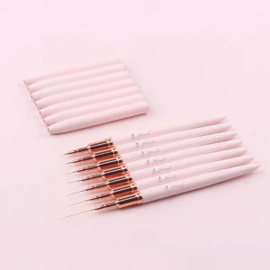 Ultra Fine Non-Split Tip Professional 7 Pcs Pink Rose Gold Aluminum Handle Nail Art Liner Brush Set for Detailing Painting UVGel