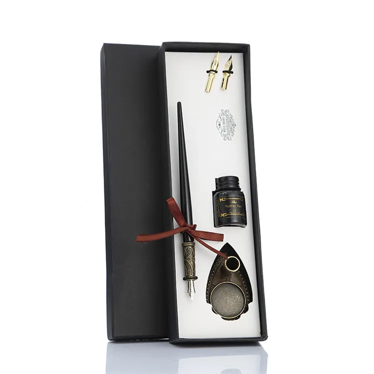 Upscale Calligraphy Feather Dip Pen Set - Stainless Steel Tip