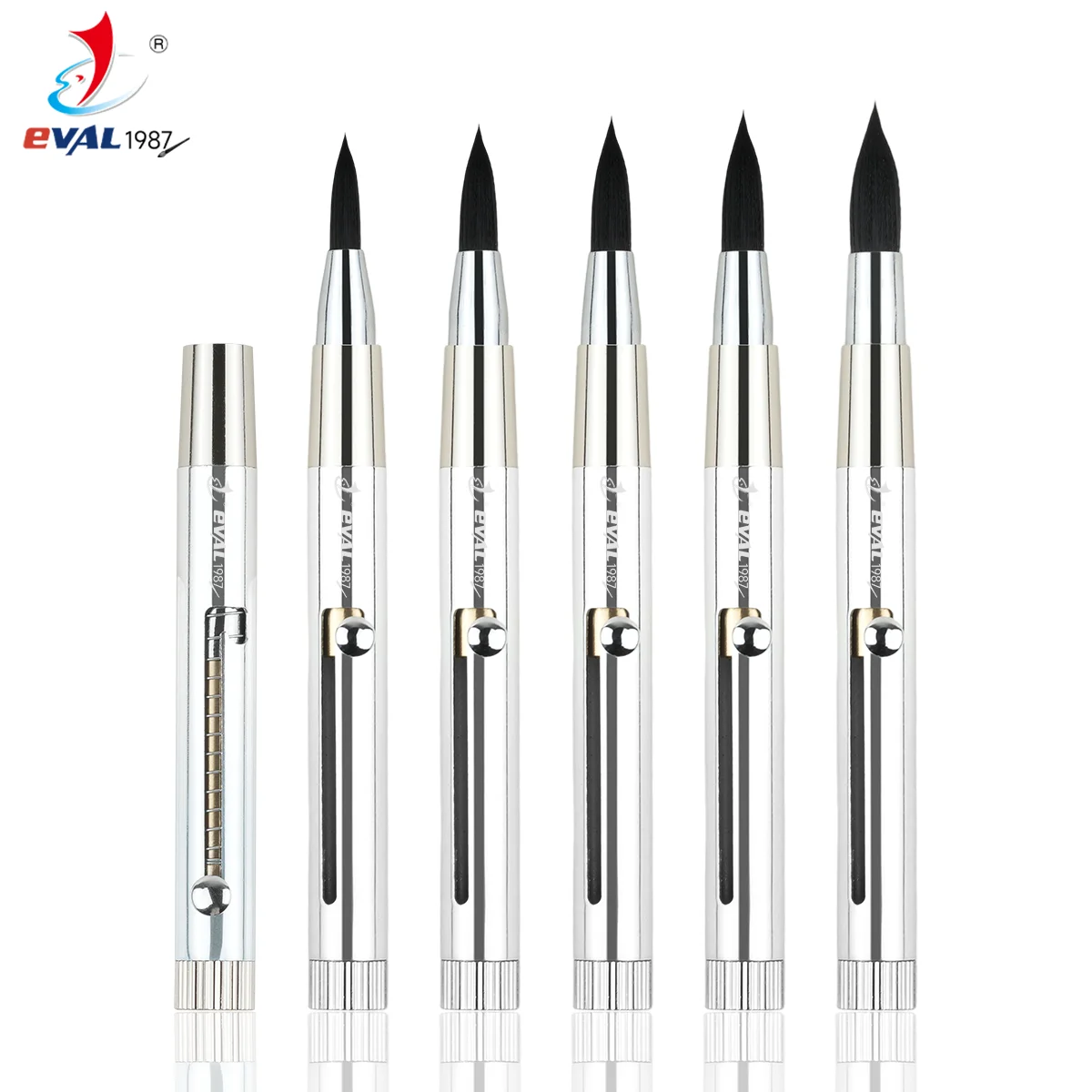 Yihuale Patent 5pcs Professional Anti-acetone Metal Retractable Handle Black Nylon Hair Watercolor Brush
