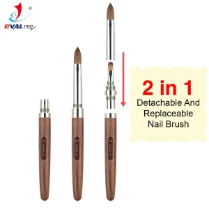 Yihuale Patent Product 2 in 1 Detachable Sandalwood Design Kolinsky/Nylon Hair Interchangeable Brush Nail Art Brushes